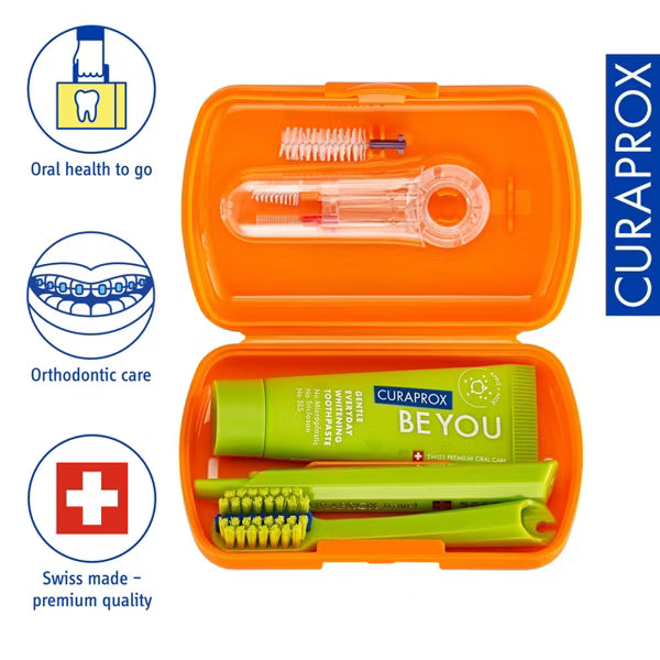 Curaprox Ortho Travel Set Naranja: Cuidado bucal completo para llevar con aparatos de ortodoncia Pre-orden