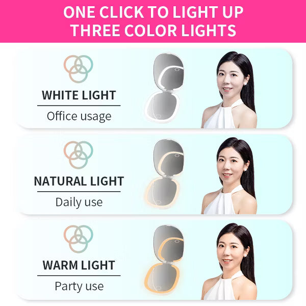 Espejo de maquillaje de viaje Garnen con luces, aumento 1x 3x, espejo de maquillaje ultra claro con 3 modos de luz LED y 4 niveles de brillo. Pre-orden